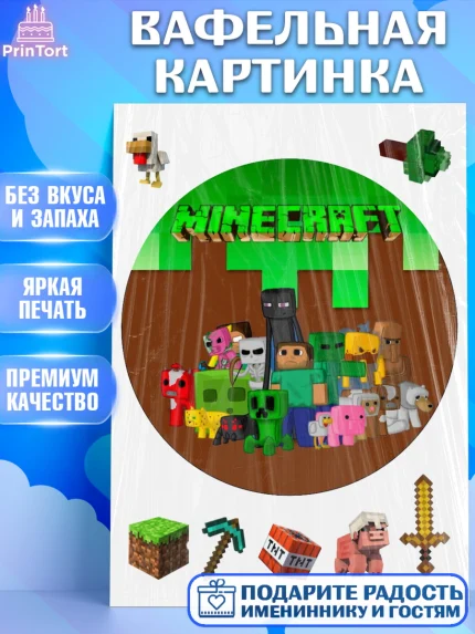 Вафельная картинка, Майнкрафт, Minecraft, Мальчик, День рождения, арт. PT225544