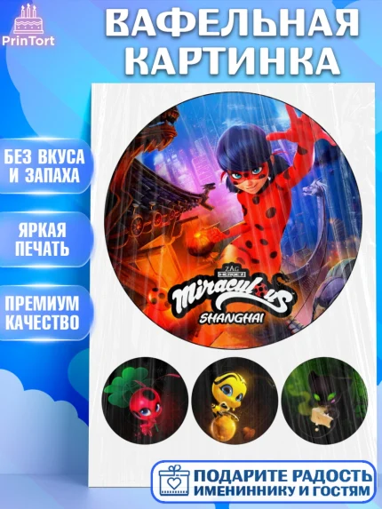 Вафельная картинка, Леди Баг, Супер Кот, Девочка, День рождения, арт. PT225639