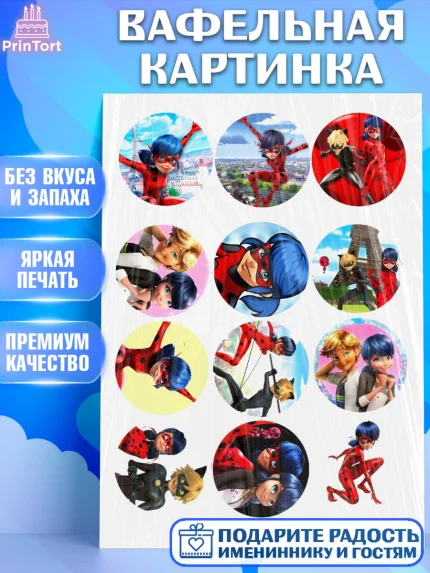 Вафельная картинка, Леди Баг, Супер Кот, Девочка, День рождения, арт. PT225640