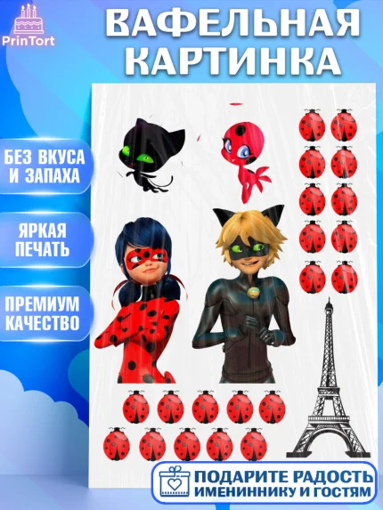 Вафельная картинка, Леди Баг, Супер Кот, Девочка, День рождения, арт. PT225641