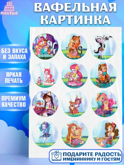 Вафельная картинка, Энчантималс, Девочка, День рождения, арт. PT225768