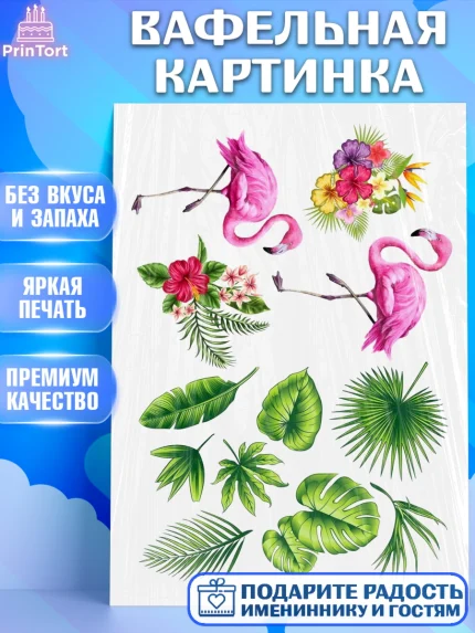 Вафельная картинка, Фламинго, Девочка, День рождения, арт. PT225775