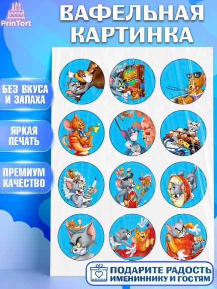 Вафельная картинка, Том и Джерри, Девочка, День рождения, арт. PT225782