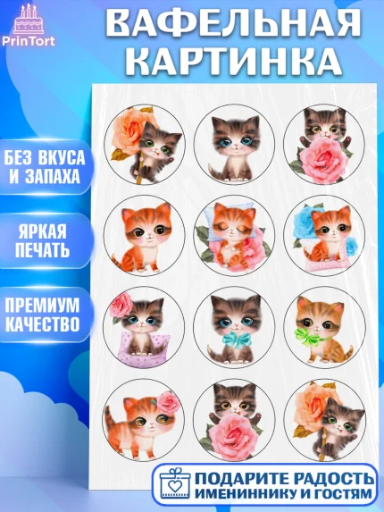Вафельная картинка, Малышам, Кошка, Девочка, День рождения, арт. PT225783