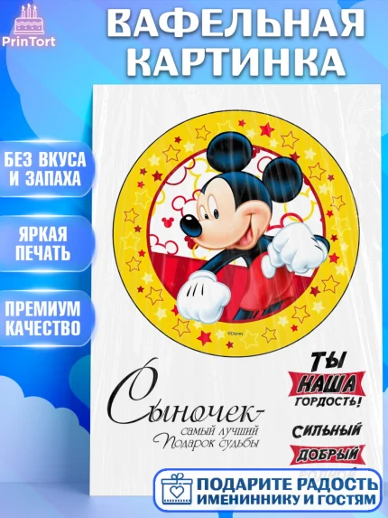 Вафельная картинка, Микки Маус, Минни Маус, Мальчик, День рождения, арт. PT225786