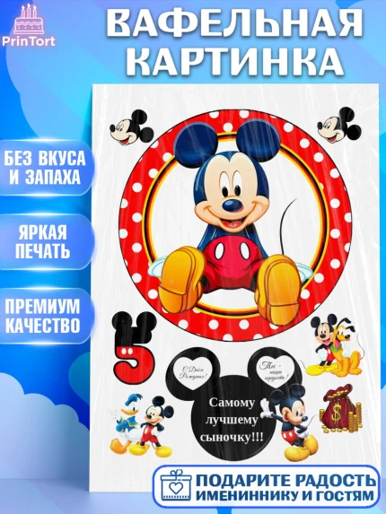 Вафельная картинка, Микки Маус, Минни Маус, Девочка, День рождения, арт. PT225789
