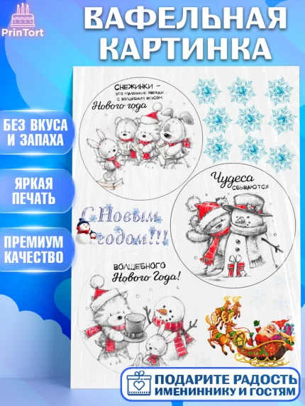 Вафельная картинка, Новый год, Бенто Торт, Девочка, арт. PT225908