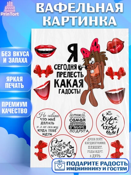 Вафельная картинка, Девушка, Прелесть какая гадость, Девочка, День рождения, арт. PT225984