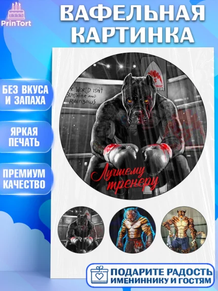 Вафельная картинка, Тренеру, Бокс, Мальчик, День рождения, арт. PT226052