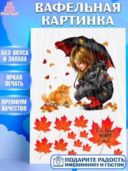 Вафельная картинка, Осень, Девушка, Девочка, День рождения, арт. PT226155
