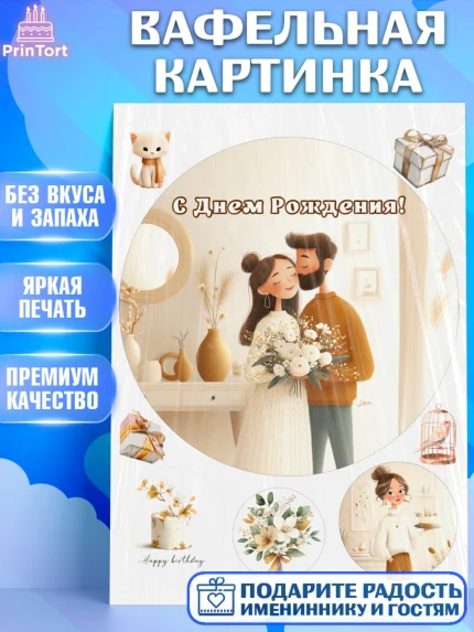 Вафельная картинка, с днем рождения, арт. PT226564