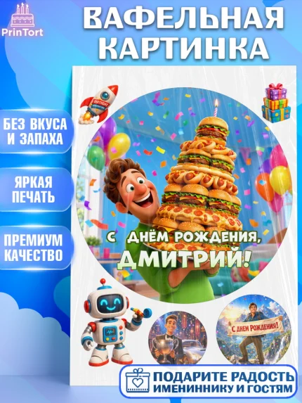 Вафельная картинка, с днем рождения, Поздравление С Днём Рождения именное прикольное для мужчины, арт. PT226711