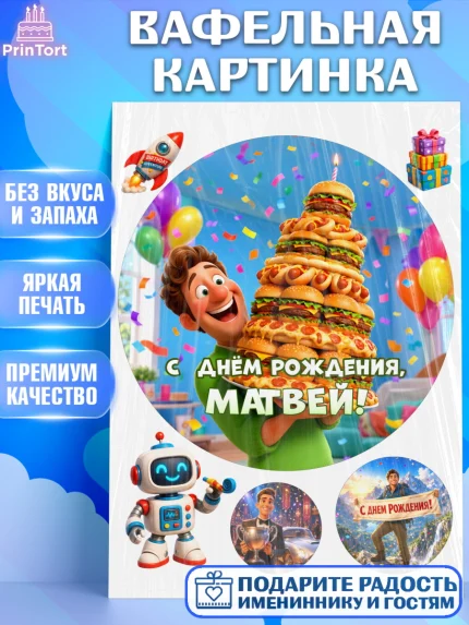 Вафельная картинка, с днем рождения, Поздравление С Днём Рождения именное прикольное для мужчины, арт. PT226719