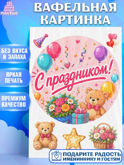 Вафельная картинка, с днем рождения, Девочка, День рождения, арт. PT226956