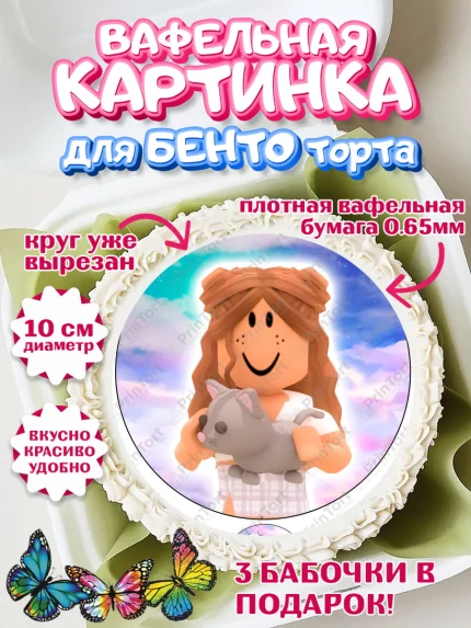 Вафельный круг для Бенто 10см, Роблокс, Девочка, День рождения, арт. PT300743