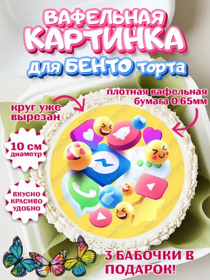 Вафельный круг для Бенто 10см, ТикТок, TikTok, Девочка, День рождения, арт. PT301513