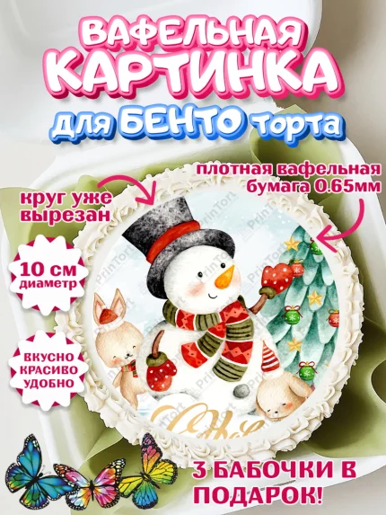 Вафельный круг для Бенто 10см, Новый год, Девочка, арт. PT301842