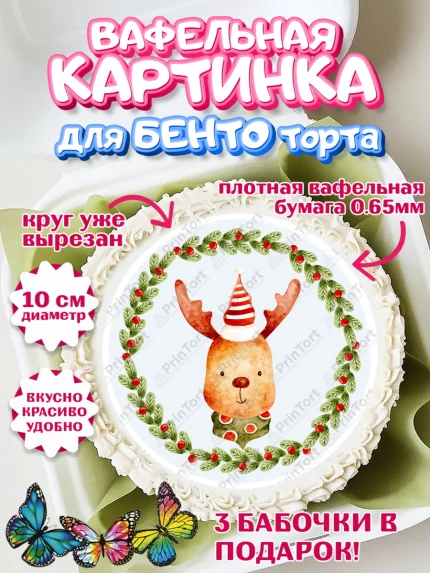 Вафельный круг для Бенто 10см, Новый год, Девочка, арт. PT301844