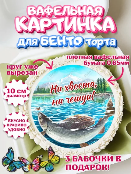 Вафельный круг для Бенто 10см, Рыбалка, Рыба, Мальчик, День рождения, арт. PT302090