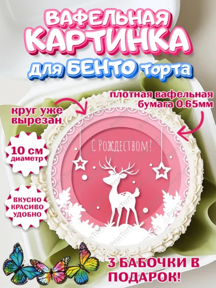 Вафельный круг для Бенто 10см, Рождество Христово, Новый Год, Девочка, арт. PT302451