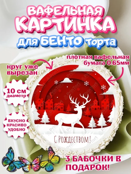 Вафельный круг для Бенто 10см, Рождество Христово, Новый Год, Девочка, арт. PT302452