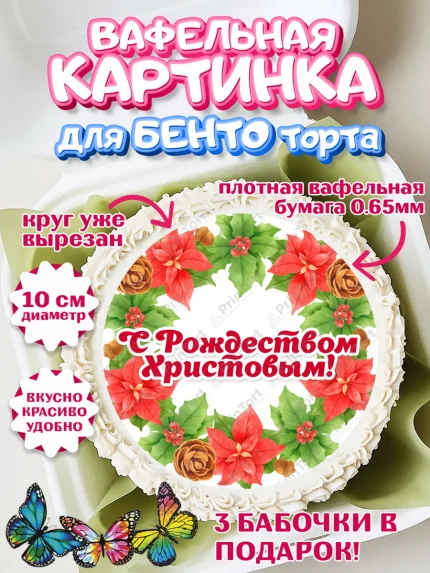 Вафельный круг для Бенто 10см, Рождество Христово, Новый Год, Девочка, арт. PT302453