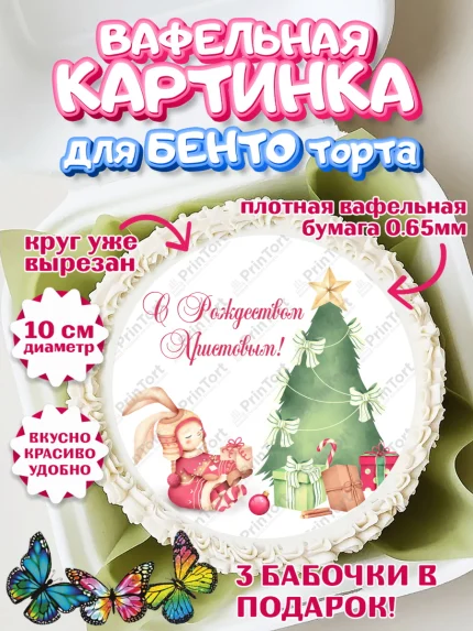 Вафельный круг для Бенто 10см, Рождество Христово, Новый Год, Девочка, арт. PT302456