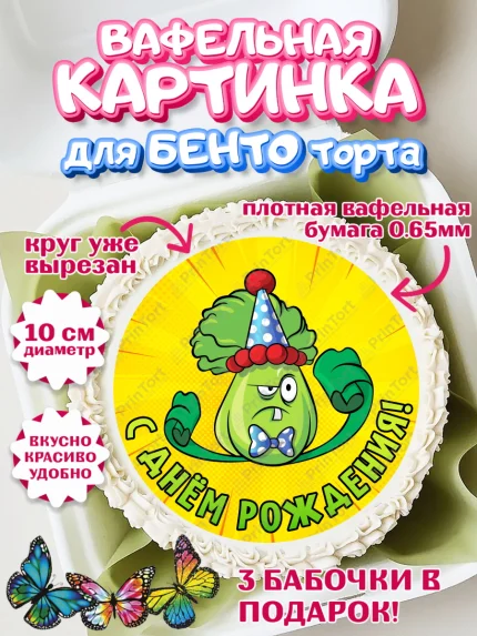 Вафельный круг для Бенто 10см, Растения против зомби, Девочка, День рождения, арт. PT302905