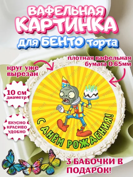 Вафельный круг для Бенто 10см, Растения против зомби, Девочка, День рождения, арт. PT302906