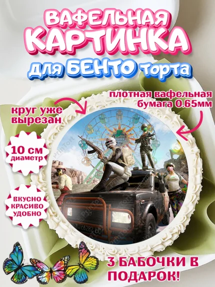 Вафельный круг для Бенто 10см, ПАБГ, PUBG, Мальчик, День рождения, арт. PT302912