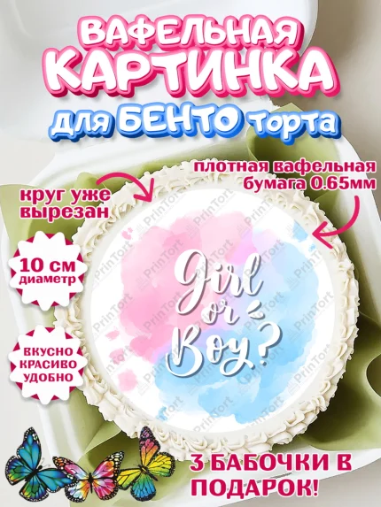 Вафельный круг для Бенто 10см, Мальчик или девочка, Гендер пати, Девочка, День рождения, арт. PT303109