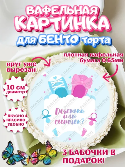 Вафельный круг для Бенто 10см, Мальчик или девочка, Гендер пати, Девочка, День рождения, арт. PT303116