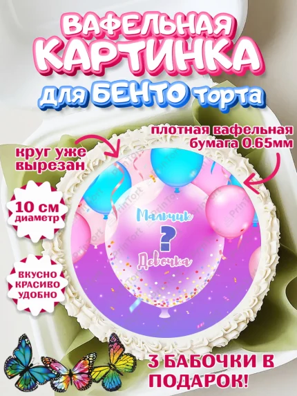 Вафельный круг для Бенто 10см, Мальчик или девочка, Гендер пати, Девочка, День рождения, арт. PT303120