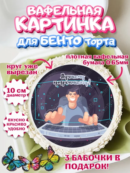 Вафельный круг для Бенто 10см, Программист, Компьютер, Мальчик, День рождения, арт. PT303238