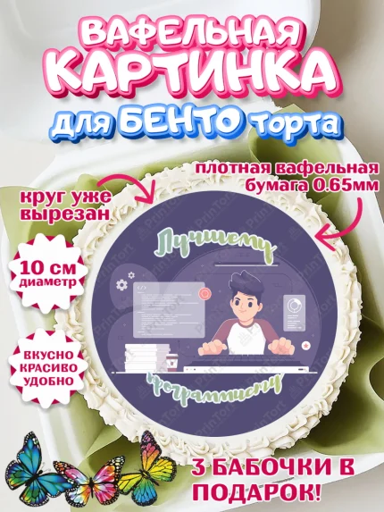 Вафельный круг для Бенто 10см, Программист, Компьютер, Мальчик, День рождения, арт. PT303242