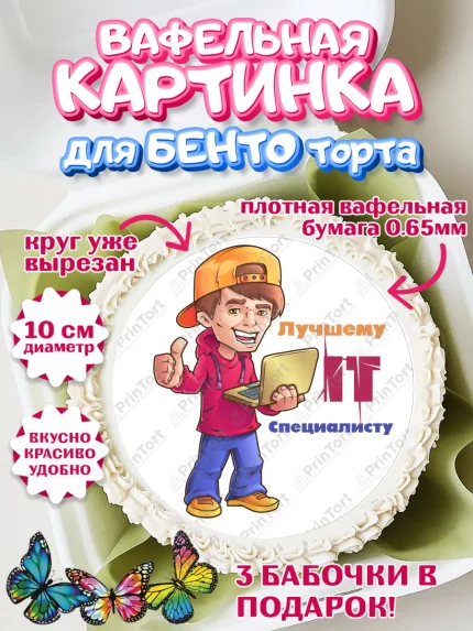 Вафельный круг для Бенто 10см, Программист, Компьютер, Мальчик, День рождения, арт. PT303252