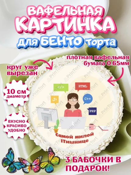 Вафельный круг для Бенто 10см, Программист, Компьютер, Мальчик, День рождения, арт. PT303253