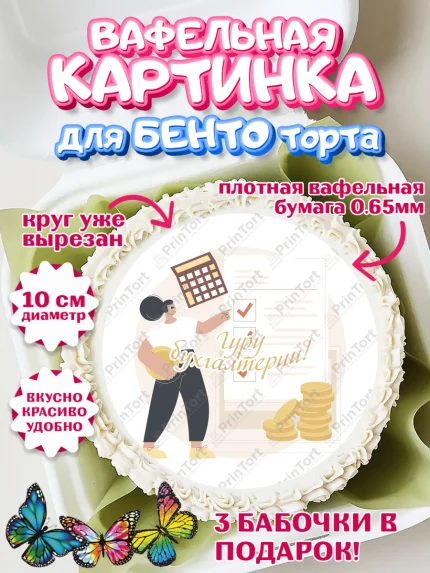 Вафельный круг для Бенто 10см, День Бухгалтера, Бухгалтер Деньги, Девочка, арт. PT303270