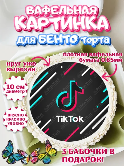 Вафельный круг для Бенто 10см, ТикТок, TikTok, Девочка, День рождения, арт. PT303319