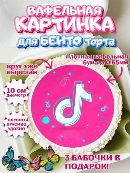 Вафельный круг для Бенто 10см, ТикТок, TikTok, Девочка, День рождения, арт. PT303327