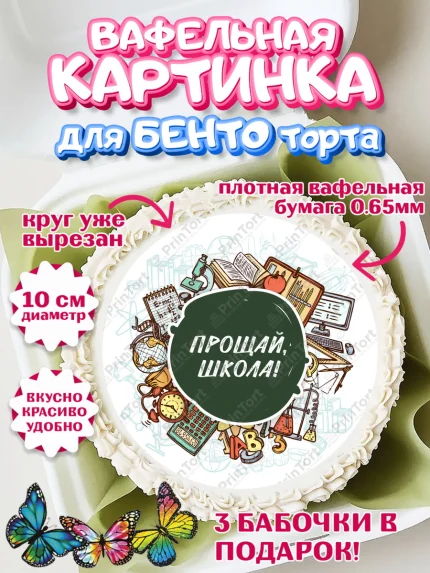 Вафельный круг для Бенто 10см, Выпускной в школе, Школа, Выпускной, Последний звонок, Девочка, арт. PT303611