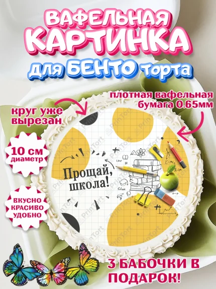 Вафельный круг для Бенто 10см, Выпускной в школе, Школа, Выпускной, Последний звонок, Девочка, арт. PT303749