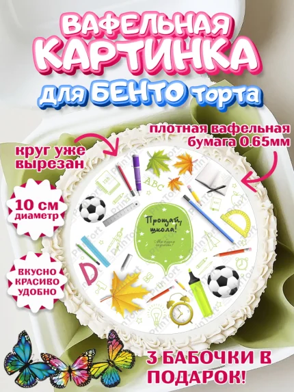 Вафельный круг для Бенто 10см, Выпускной в школе, Школа, Выпускной, Последний звонок, Девочка, арт. PT303759