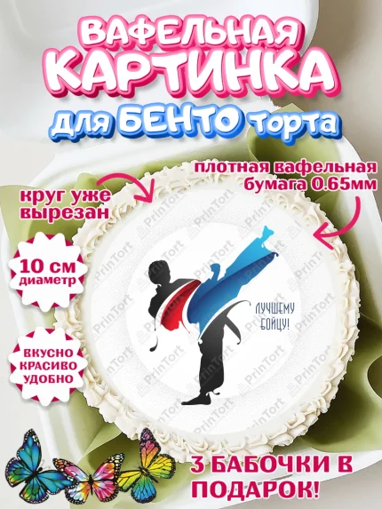 Вафельный круг для Бенто 10см, Карате, Спорт, Мальчик, День рождения, арт. PT304111