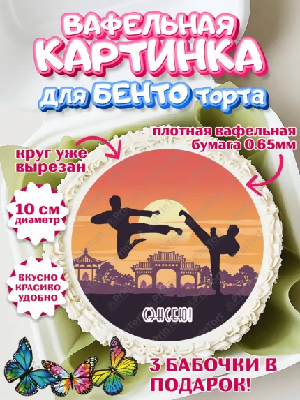 Вафельный круг для Бенто 10см, Карате, Спорт, Мальчик, День рождения, арт. PT304115