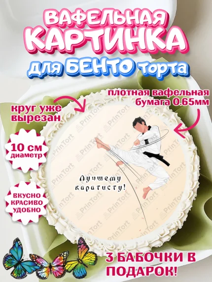 Вафельный круг для Бенто 10см, Карате, Спорт, Мальчик, День рождения, арт. PT304117