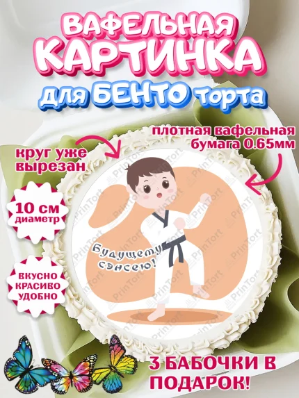 Вафельный круг для Бенто 10см, Карате, Спорт, Мальчик, День рождения, арт. PT304118