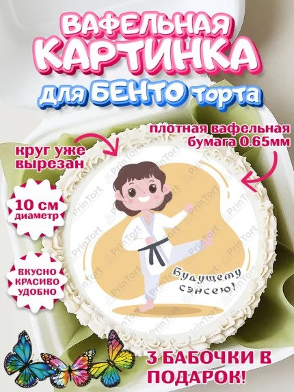 Вафельный круг для Бенто 10см, Карате, Спорт, Мальчик, День рождения, арт. PT304119