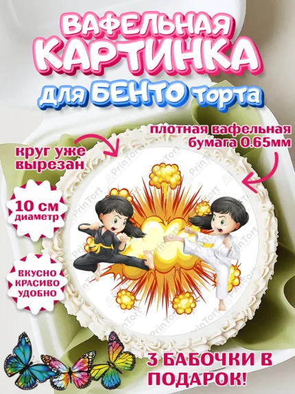 Вафельный круг для Бенто 10см, Карате, Спорт, Мальчик, День рождения, арт. PT304120