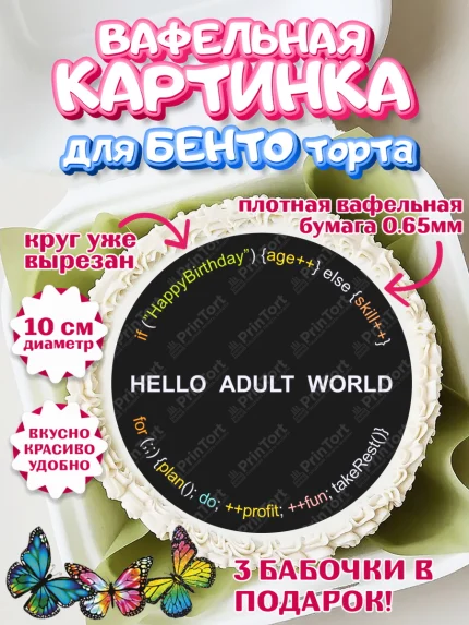 Вафельный круг для Бенто 10см, Программист, Компьютер, Мужчина, 18 лет, День рождения, арт. PT304286